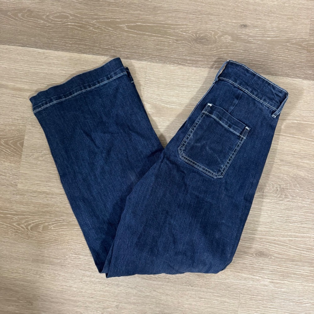 Old Navy Sky-Hi Wide Leg Jeans Womens 6 Dark Wash Extra High-Rise Patch Pockets